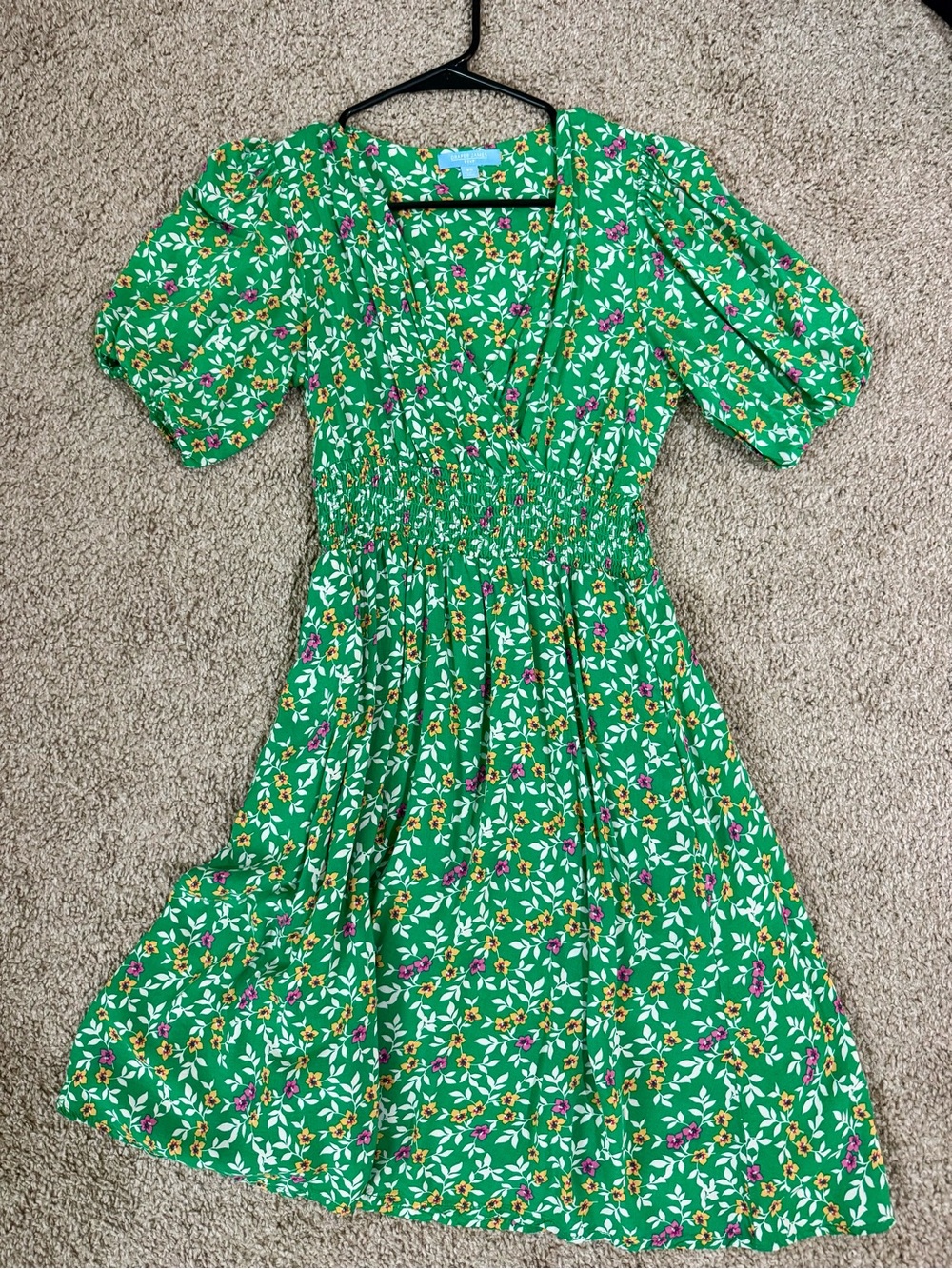 Draper James RSVP Green Floral Smocked-Waist Dress